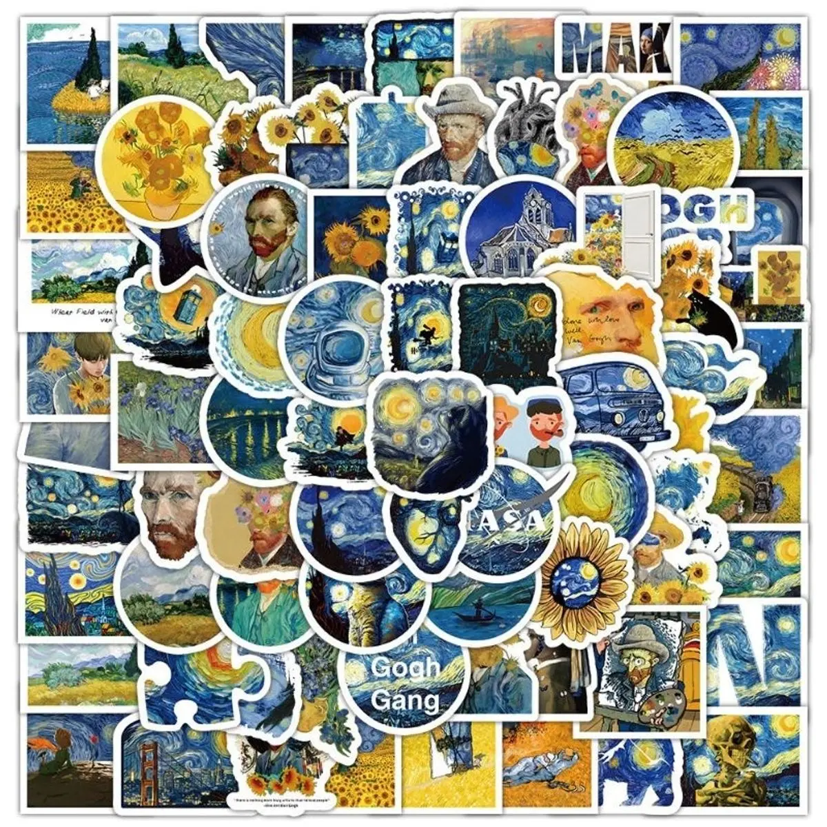 Set 20 60 100 stickers hội họa Van Gogh mỹ thuật dán nón mũ bảo hiểm laptop vali sổ tay đàn guitar điện thȯại tủ lạnh