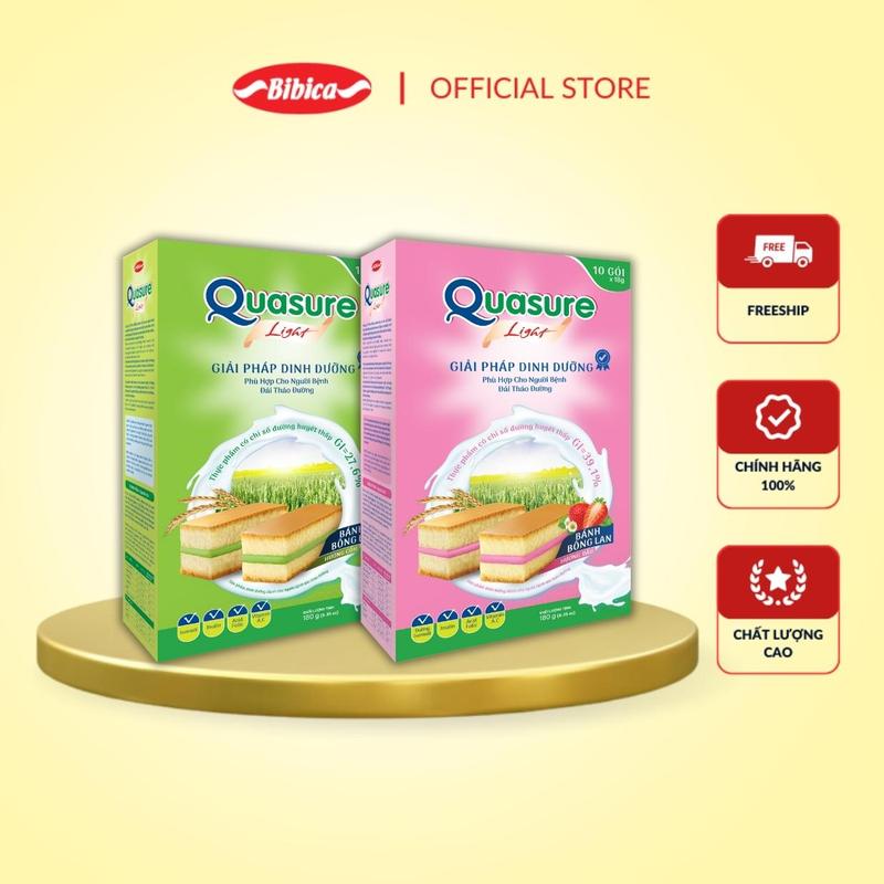 BAO BÌ MỚI - Combo Mix 2 Bánh Bông Lan Quasure Light Bibica 180g (Vị Dâu & Cốm) - Thực phẩm dành cho người ăn kiêng, tiểu đường 0
