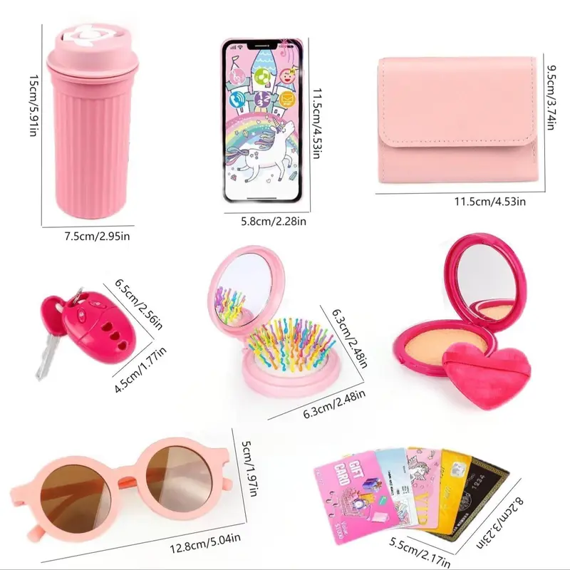 Simulation Girls Handbag Toy, 1 Box Colorful Kids Vanity Pretend Play Phone & Wallet & Makeup Toy & Other Accessories, Birthday Gift for Girls, Blocks, Miniature Set 1