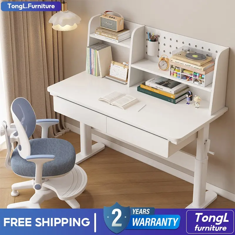 Adjustable Height Table Children's Writing Desk With Drawers Bedroom Computer Desktop Study Table (TO)