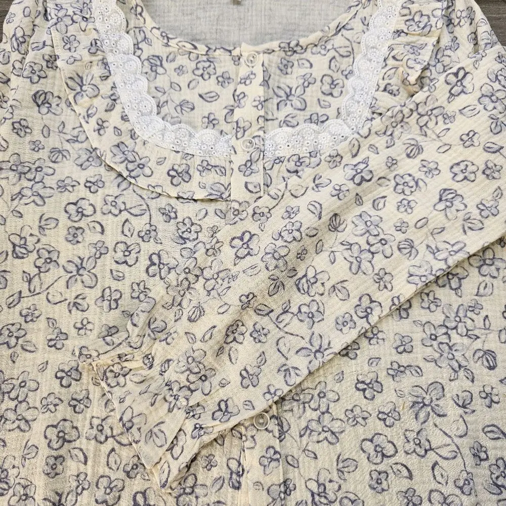 Tay dài quần đài phối ren - Đồ măc nhà xô muslin Rainbow Studio