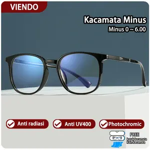 Viendo kacamata minus anti radiasi photocromic Pria Wanita Lonjong Plastik Elastik TR90 Terbaru Bluecromic Kaca Mata Optik Silinder Korean -1.00/-2.00/-3.00/-4.00/-5.00/-6.00 Blueray Lensa
