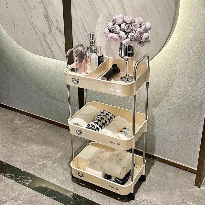 ￼Kệ đựng đồ đa năng Sunmix khay nhựa cao cấp , kệ đựng đồ nhà bếp có bánh xe di chuyển (Loại To)