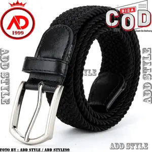 ADD STYLE99 | IKAT PINGGANG UNISEX GESPER JARUM TALI KARET TEXTAN COD Coklat Dewasa Hitam