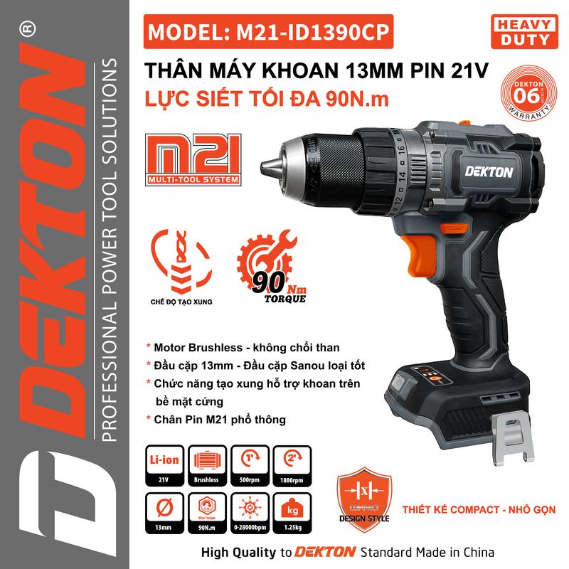 Máy Khoan Đầu Cặp 13mm Dekton Trang Bị Tính Năng Tạo Xung M21-ID1390CP 3 Chức Năng - 90Nm Chân Pin Makita