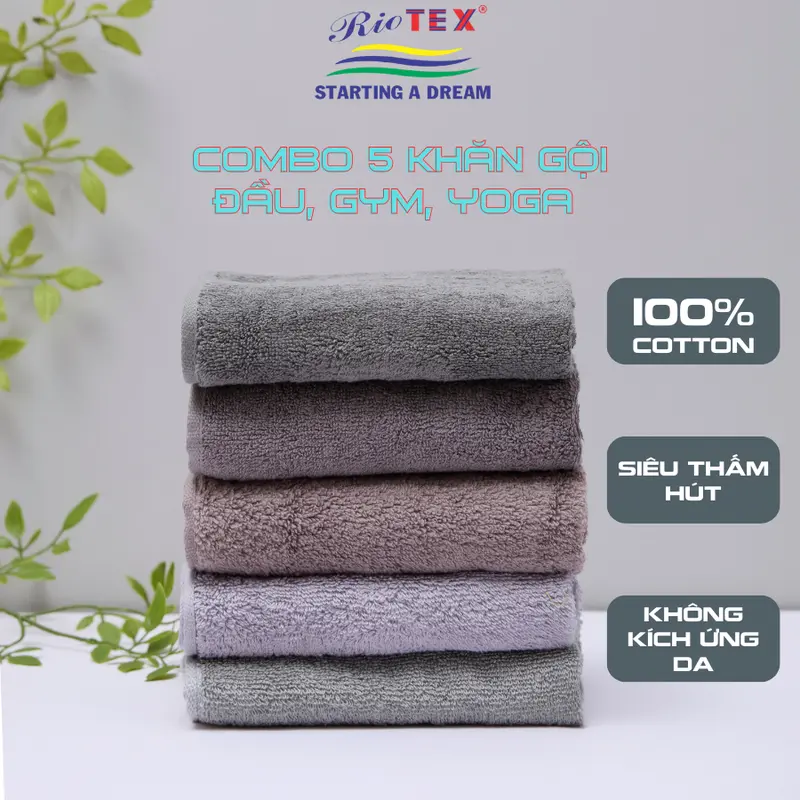 (giao màu ngẫu nhiên) Combo 5 khăn mặt cotton 34x78cm mềm mịn thấm hút không xù lông không ra màu Nhà Tắm 0