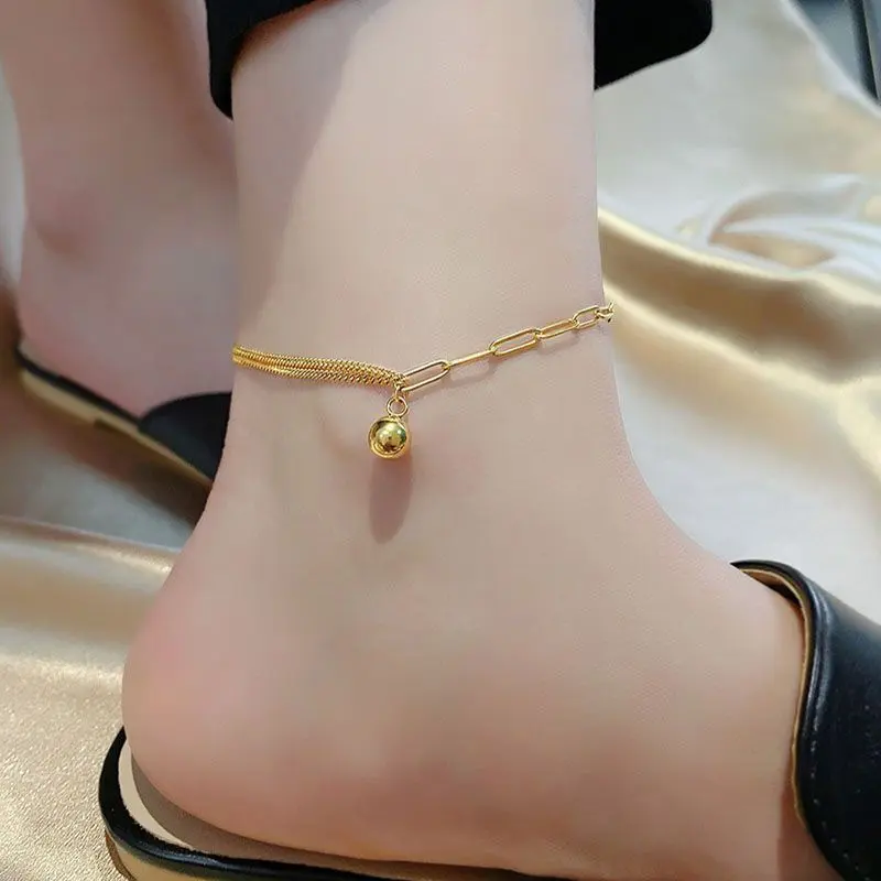 Mickey Small Gold Ball Anklet for Women New Trendy Responsive 18k Gold Internet Celebrity Anklet High-end Titanium Steel Non-fading