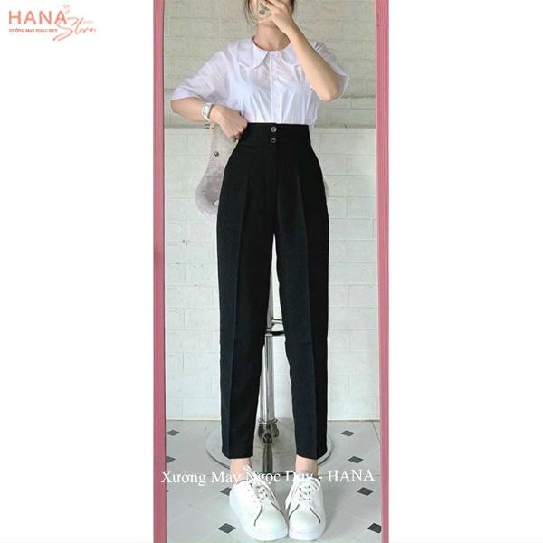 Quần tây nữ đi học 2 nút khuy cúc dọc cài lưng cao dáng quần baggy vải nữ học sinh cấp 3 dày co giãn nhẹ đi học làm công Ong Pants 6