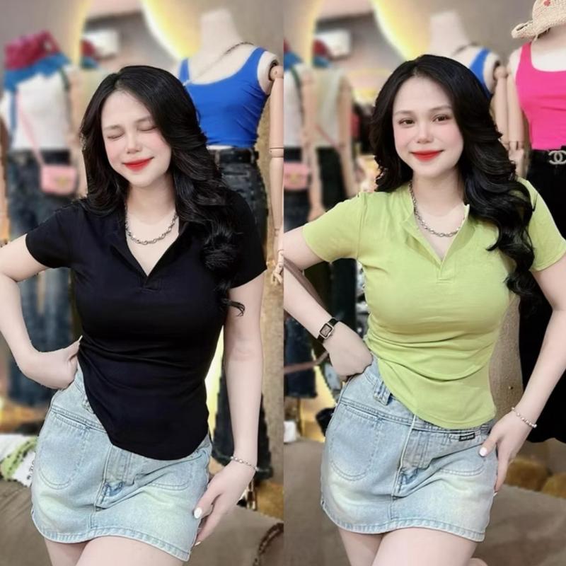 B02 Áo thun nữ tay ngắn cổ trụ tàu ôm body size dưới 53KG