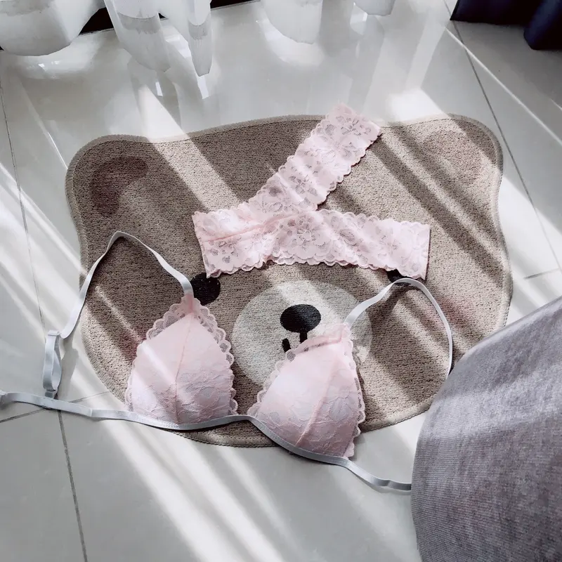 Bộ đồ lót nữ màu trắng kem thiết kế quần dây và quần đùi MINLINGERIE ren co giãn thoáng mát Áo Bra Women Nhung quần  kéo sát chem chép lộ khe 2