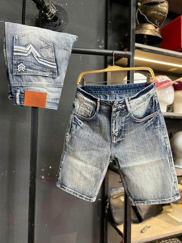 [2 Mẫu Quần Short Denim Không Co Giãn JD764] Màu Xanh Was Dơ Thêu Chữ T Túi Rách Kiểu & Màu Xanh Đậm Was Vải Gân & Màu Xanh Bạc Túi Đắp Da QS2060-QS2061 0