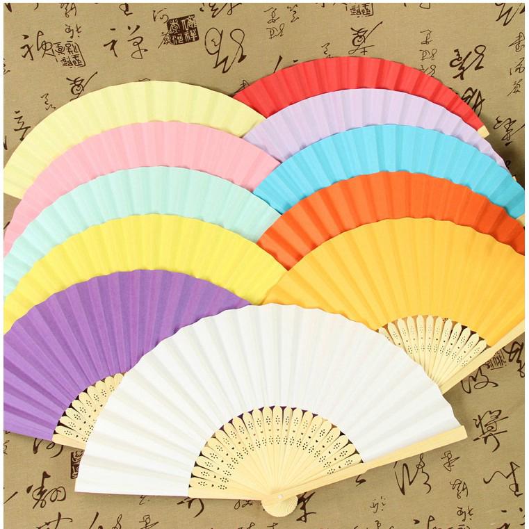  Quạt giấy trắng quạt xanh Quạt xếp cầm tay phong cách Trung Quốc cổ trang xinh xắn dễ thương 