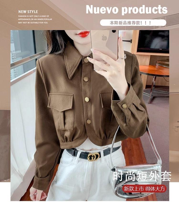 Product Introduction of Áo Khoác Áo Ghi Lê Túi Hộp, Dành Cho Nữ, Hàng Mới Về Mùa Thu 2023, Cao Cấp, Nhỏ, Dài Tay, Dễ Phối Đồ, Bó Sát, Áo Ngắn 1