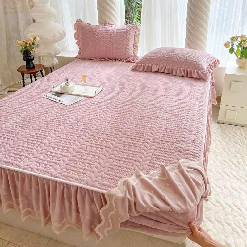Bộ Ga Gối Trần Phủ Bánh Bèo Nỉ Nhung Chất Nỉ Dày Dặn Mềm Mịn 4
