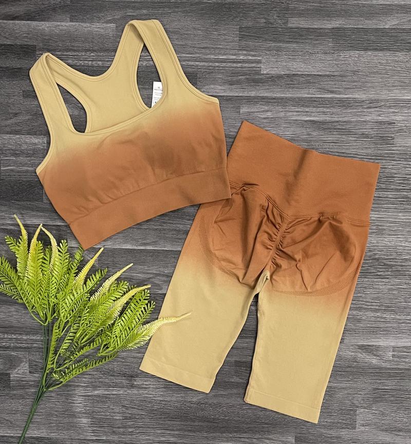 Product Introduction of Bộ ngố thể thao Yoga, Gym, Aerobic loang QC  (Áo bra sẵn mút may liền + quần ngố chun nhiều và nâng đẩy V3) chất dệt mềm co giãn Sport Top 7