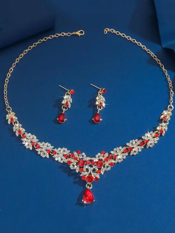 Women's Elegant Rhinestone Decorated Necklace & Dangle Earrings, Exquisite Trendy Jewelry Set, Fashionable Accessories for Party & Wedding Decoration 2