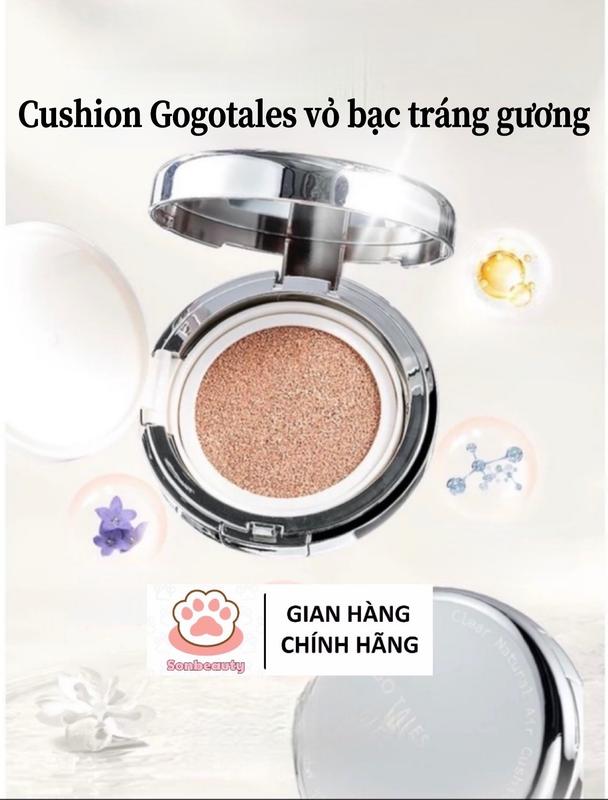 [GOGO TALES] Phấn nước Cushion Gogotales vỏ bạc tráng gương kèm lõi thay thế và túi nhung Mỹ Phẩm Cosmetic Trang Điểm Nữ Women