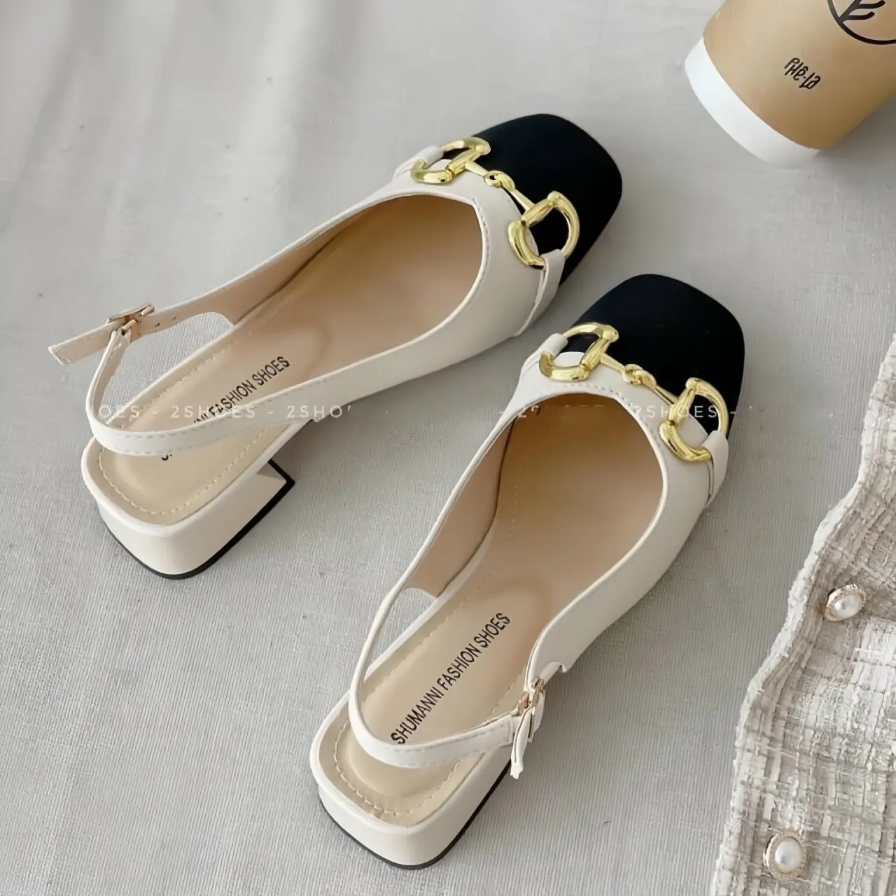 Sandal nữ phối khoá mũi vuông 3cm dễ mix đồ