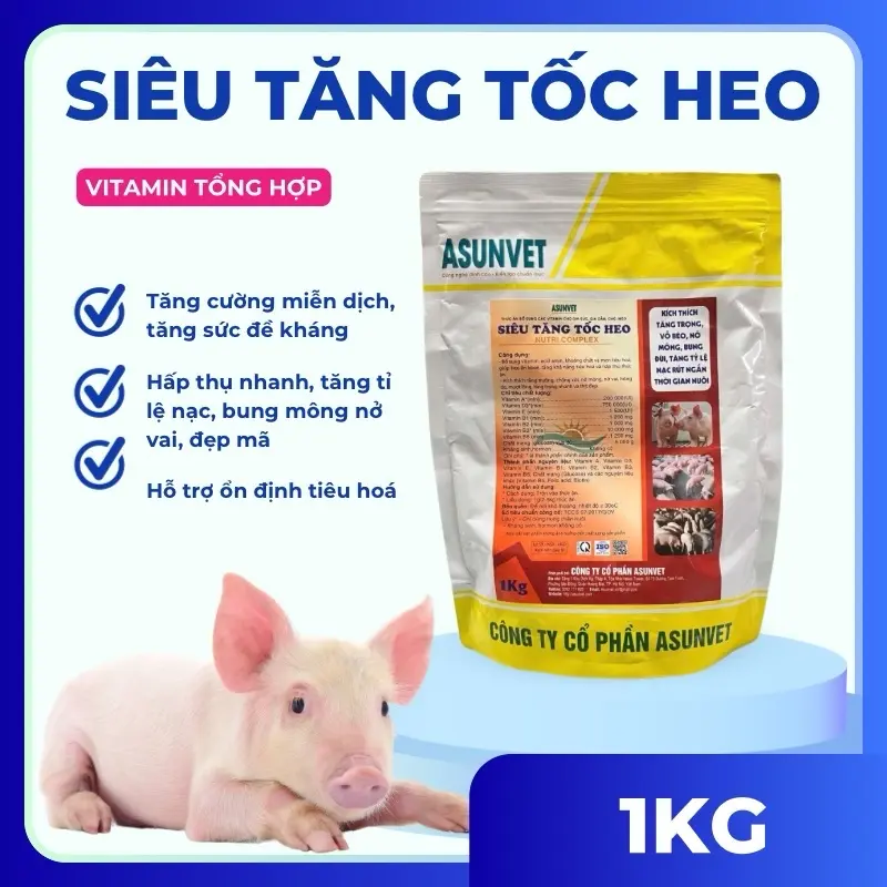 Siêu tăng tốc heo Asunvet gói 1kg cho heo bung mông nở vai, nhanh xuất chuồng