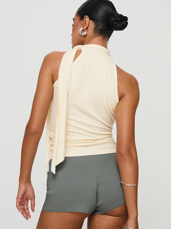 Women's Solid Knot Design Mock Neck Tank Top, Casual Sleeveless Top for Summer, Women's Clothing for Daily Wear 1