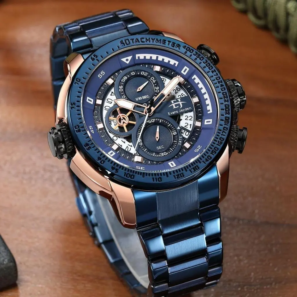 DISKON jam tangan  !! Evans Jayden Jam Tangan Pria 9466 Rantai Stainless Steel Kaca Sapphire Chronograph Water Resistant 5 ATM Watches Waterproof
