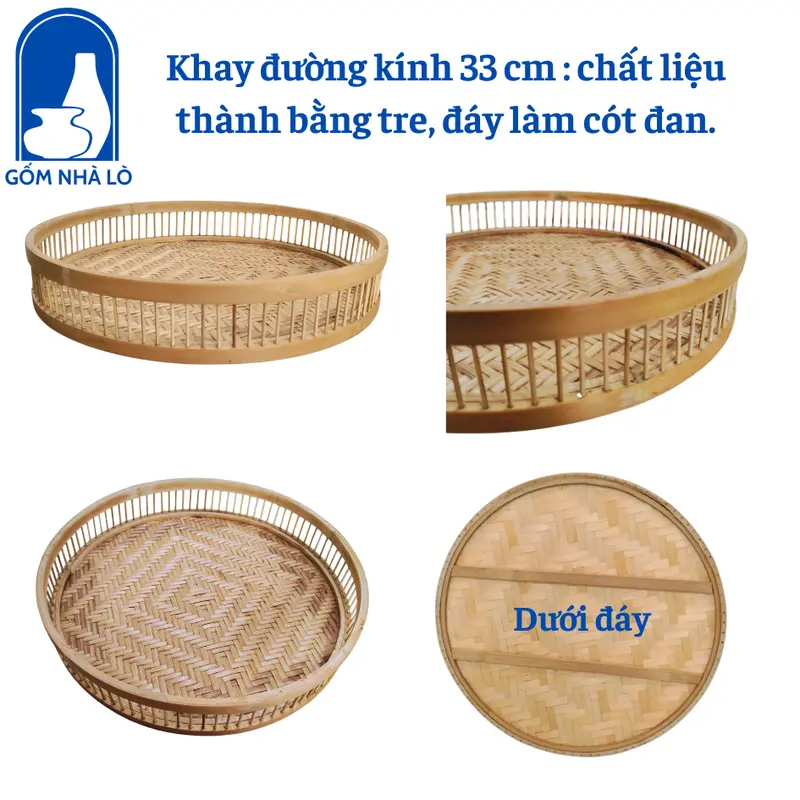 Khay gỗ tròn đựng đồ thờ, mâm gỗ đựng bộ hoa mặt trời, khay mây đựng đồ thờ Decor, khay tre đựng mứt tết, khay tre đựng đồ thắp hương Gốm Nhà Lò 3