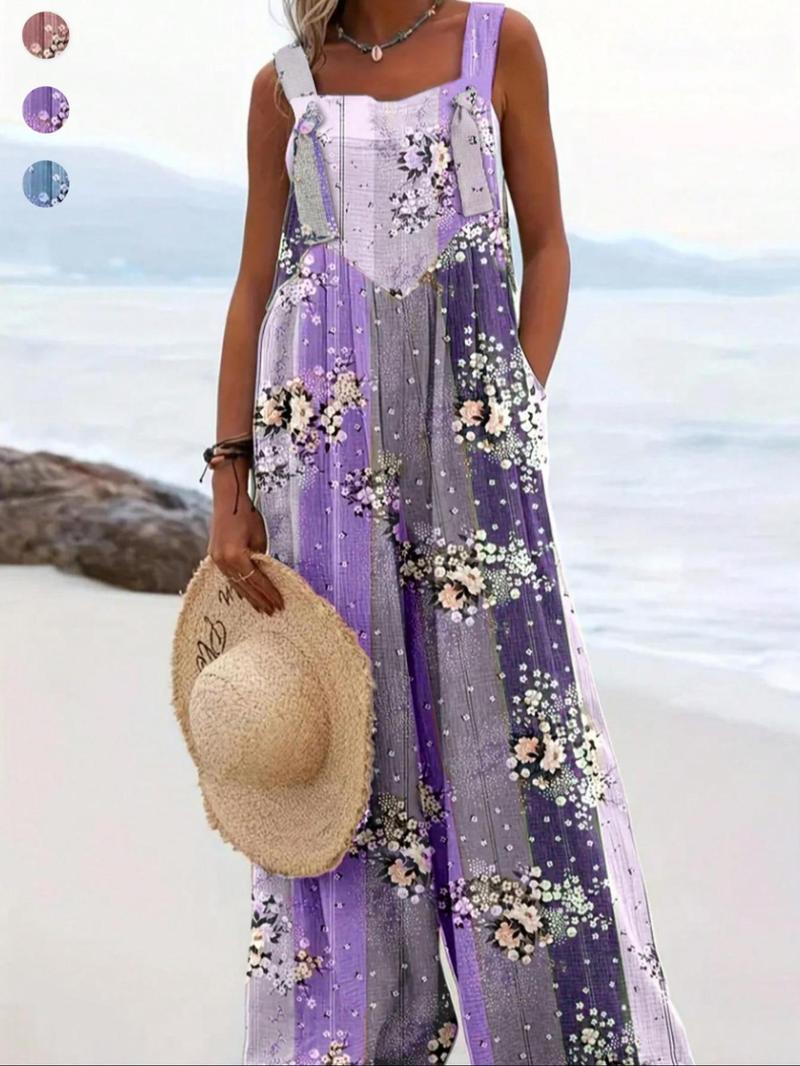 Product Introduction of Women's Floral Print Jumpsuits, Casual Sleeveless Jumpsuits for Summer, Ladies Clothes for Beach Holiday Vacation 4