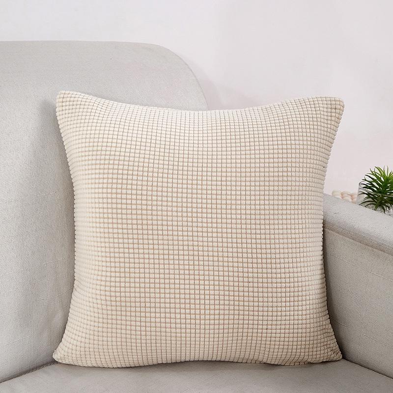 Product Introduction of Plain Thick Cotton Throw Pillow Case Cozy Super Soft Striped Velvet Square 16x16in Pillow Covers for Sofa 15