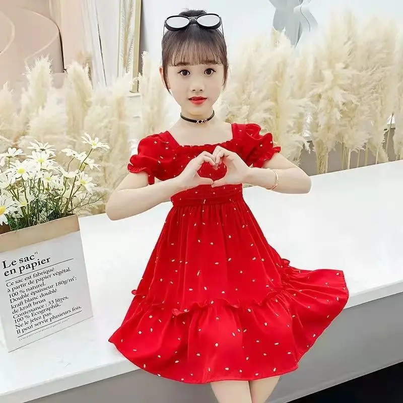 Girls' Princess Dress 2024 New Super Fashionable Little Girl Skirt Summer Dress Children's Skirt Internet Celebrity Medium and Large Children's Dresses