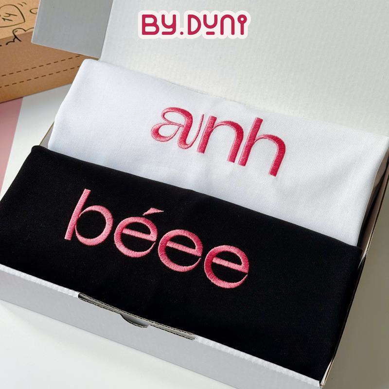 Áo thun thêu cặp đôi BY.DUNI nam nữ form rộng Local Brand unisex áo cặp quà tặng bạn thân vải cotton mẫu ANH BÉEE FULL BOX
