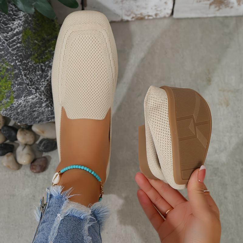 Women's flat shoes with one strap, breathable square head large size wide foot shoes, casual and light walking shoes for all seasons 6