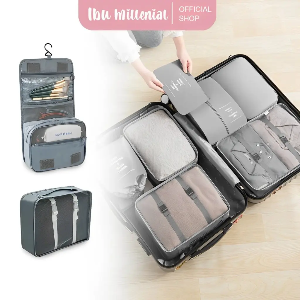 IBUMILLENIAL Tas Travel Bag Set 8 in 1 Organizer Koper Storage Tas ...