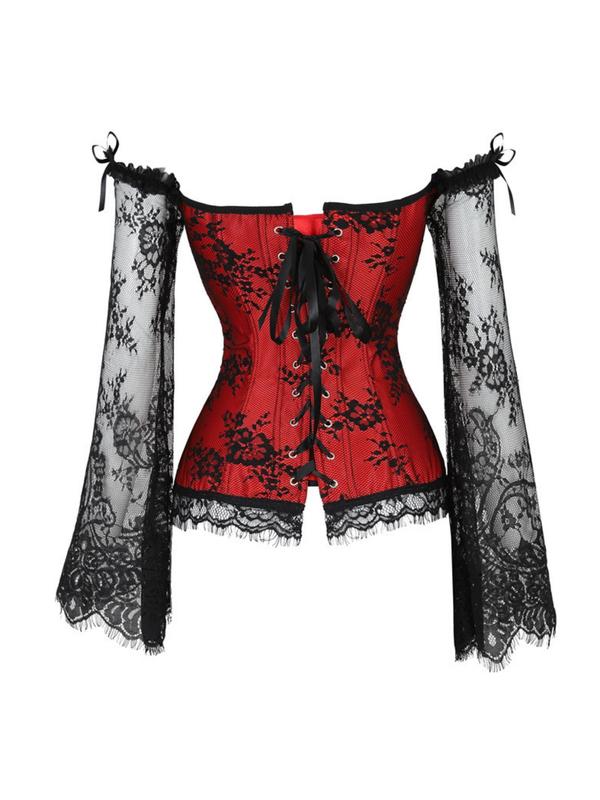 Women's Retro Plain Frill Trim Contrast Lace Tie Back Lace Up Corset Top, Vintage Adjustable Knot Front Shapewear Top, Shapewear for Women 1