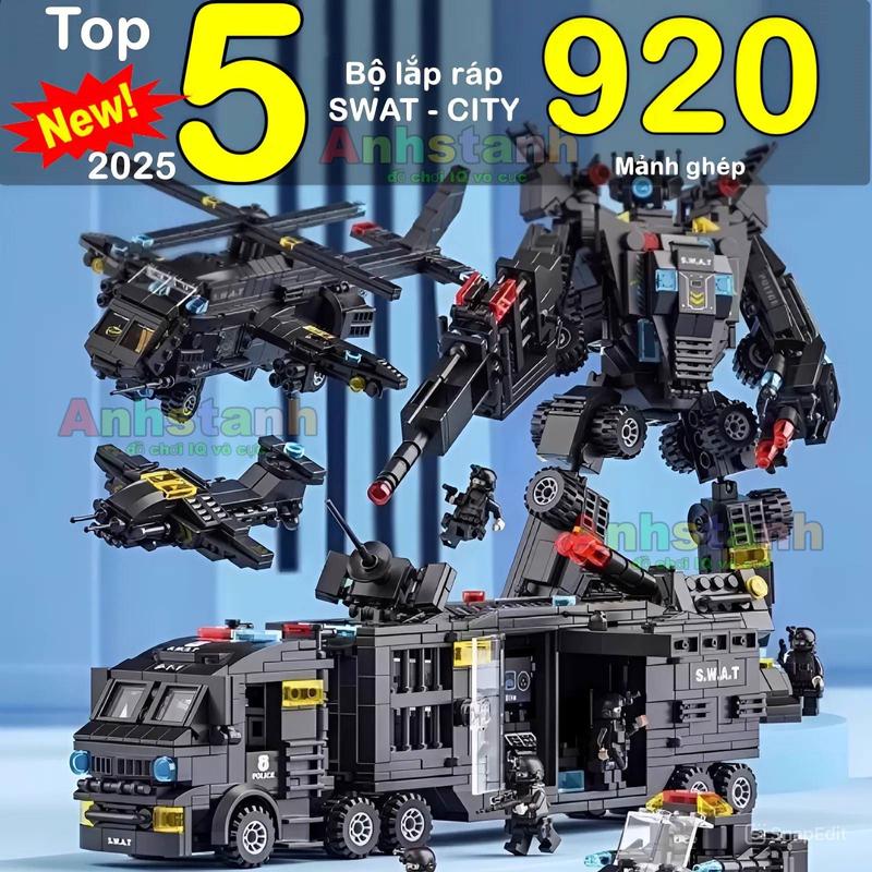 920 Mảnh ghép PCS Bộ Đồ Chơi Lắp Ghép Xe Swat Cánh Sát, Lắp Ráp Xe Cảnh Sát - Mô Hình Robot Biến Hình, tàu chiến, xe tăng Bộ Lắp Ráp Toy - Tổng hợp nhiều phân loại