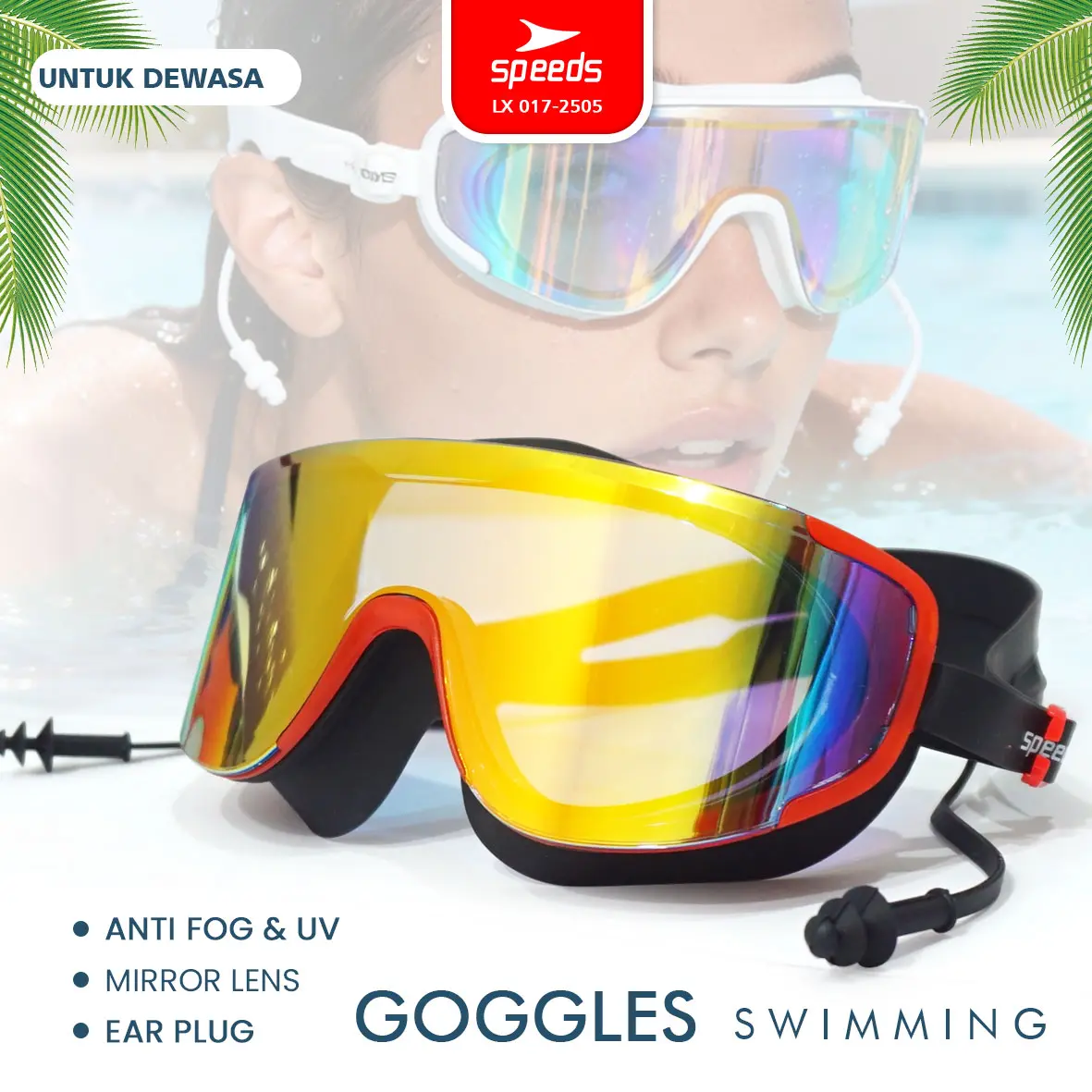 SPEEDS Kacamata Renang Lensa Berwarna Anti FOG UV Swimming Goggles 017-2505