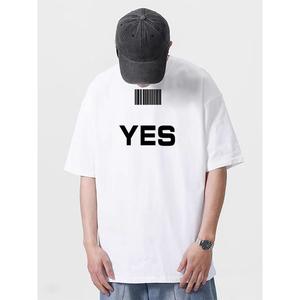 ผ้าฝ้ายคอกลมแขนสั้นเสื ้อยืดผู้ชายเทรนด์ภาษาอ ังกฤษพิมพ์ฤดูร้อนด้านบ หลวมพร้อมเสื้อยืดขนาด