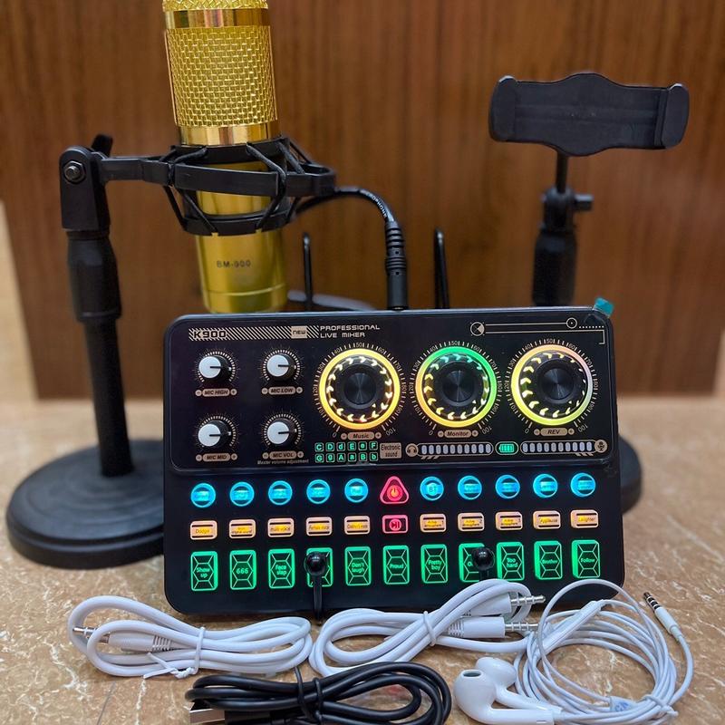Bộ thu âm Live stream sound card K900 và mic Bm900 kèm tai nghe giá đỡ Mic đỡ ĐT