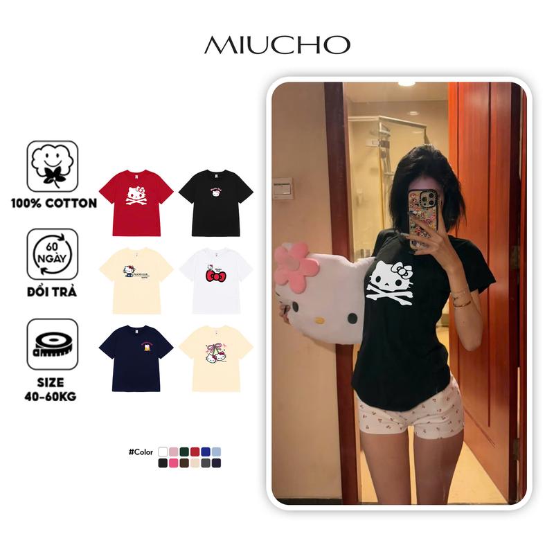 Áo baby tee mèo dễ thương Miucho BST cổ tròn tay ngắn vải cotton 2c  co giãn in mix