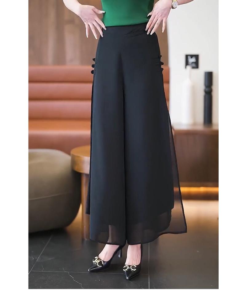 Product Introduction of Quần ống rộng sẻ tà hàng 2 lớp phụ kiện thêu cúc tàu siêu xinh - Q284 Nữ Women 3