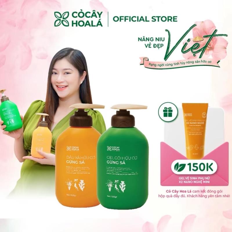 Combo Dầu Gội Xả Hữu Cơ Gừng Sả Cỏ Cây Hoa Lá Bộ Dầu Gội Xả Hỗ Trợ Tóc Dầu hỗ trợ Bết Giảm Gãy Rụng 1000g combo dau hoatra goixa 2in1 daucap chinhhang