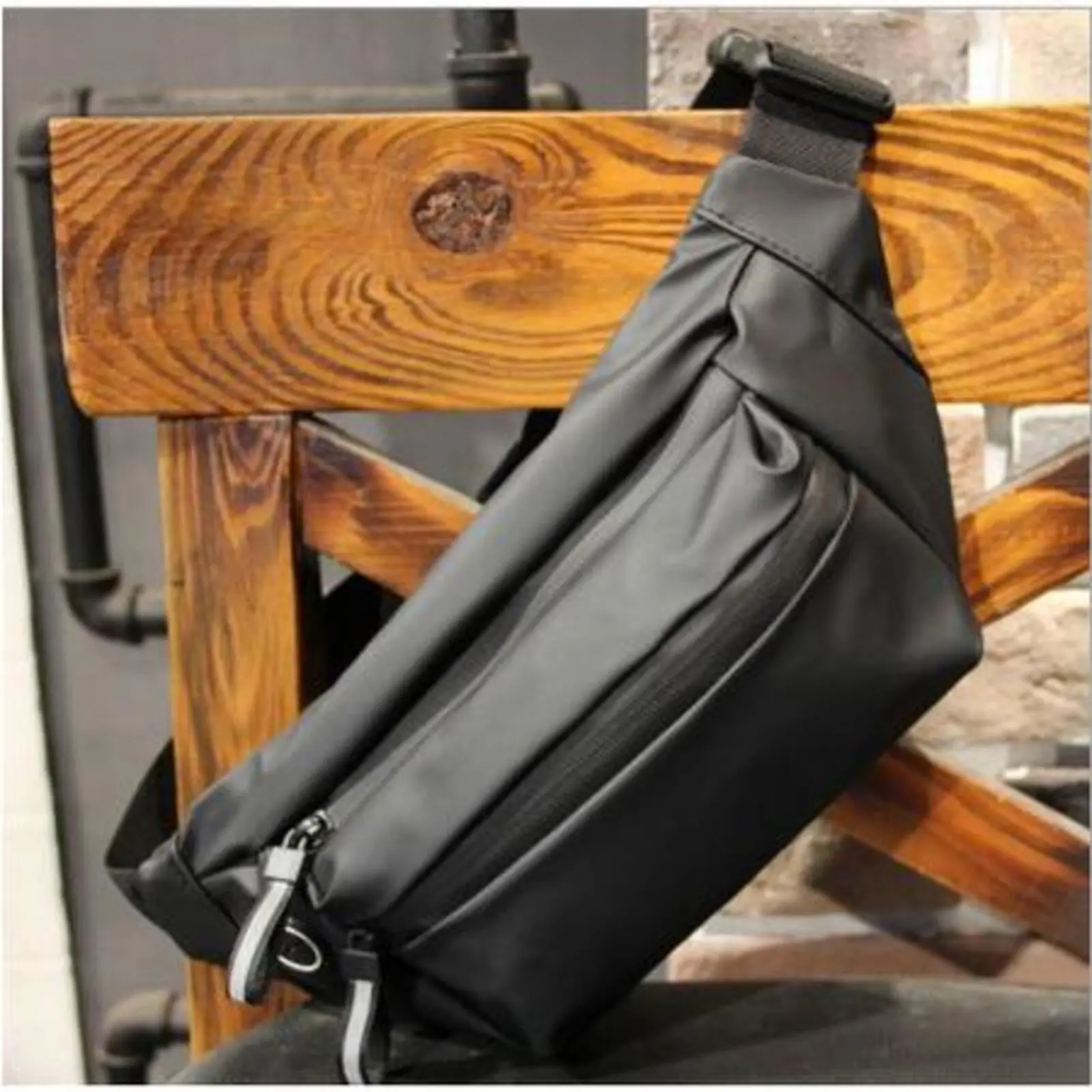 {RAHAYU KUDUS}TAS SLEMPANG NEW ARVIVALS  WAISTBAG PRIA TERLARIS WATERPROOF POLOS hitam pinggang Kulit Cowok Slingbag