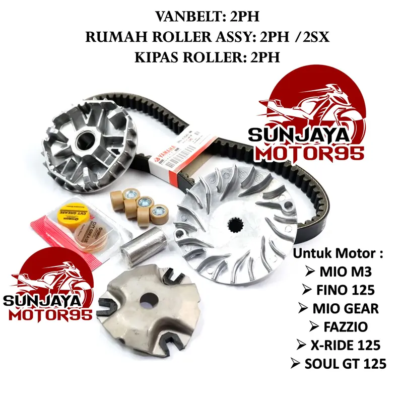 Paket Vanbelt Mio M3 Set Rumah Roller + kipas 2PH Yamaha Fazzio - Mio Z / S - Xride 125 - Fino 125 - SOUL GT 125 Motorcycle Klip 2