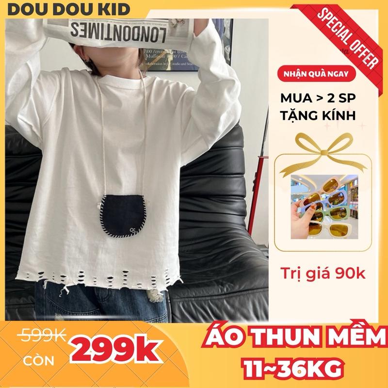 [Lấy đúng size] - DTR-02 Áo Thun Dài Tay Rách Cho Bé Từ 11-34kg,Phong Cách May Trái Cá Tính Chất Vải Cotton Chính Phẩm