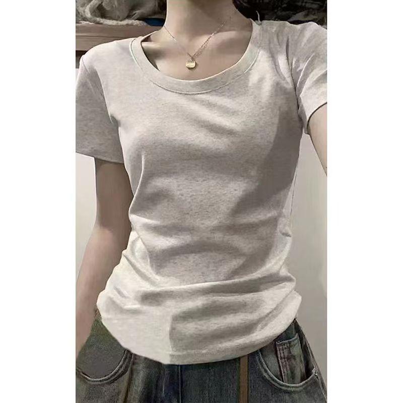 Áo Thun Phong Cách Mỹ, Chất Liệu Cotton Nguyên Chất, Cổ Chữ V, Vai Thường, ngắn Tay, Dành Cho Nữ, Hàng Mới Về Mùa Hè 2025, Áo Cơ Sở Xếp Lớp Cơ Bản, Phong Cách Preppy, Áo 3