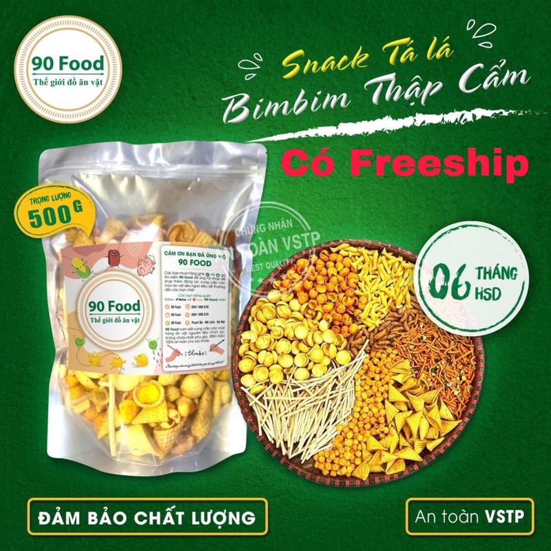 Snack Tá Lả Bim Bim thập cẩm ( Freeship đơn từ 50K ) 90 Food túi Zip 500G giòn tan thơm ngon nhức nách đảm bảo an toàn VSTP Cay Sen