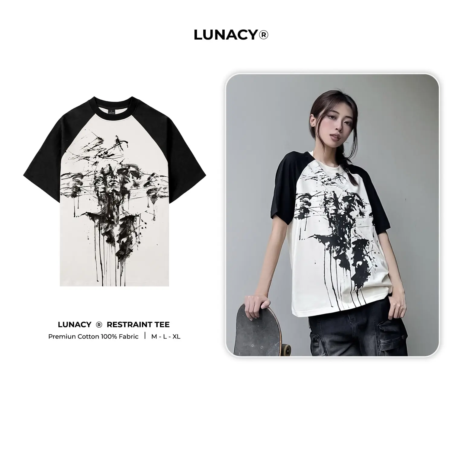 Áo Thun Local Brand Unisex LUNACY Restraint Cotton Form Oversize