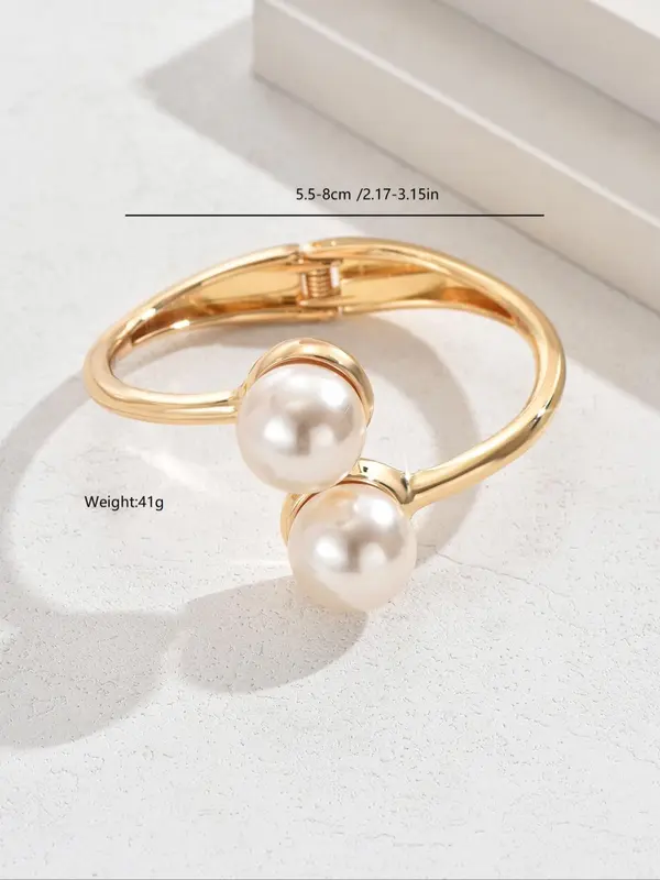 Faux Pearl Decorated Cuff Bangle for Women & Girls, Fashion Jewelry for Party, Daily Clothing Decor, Trendy All-match & Exquisite Jewelry for Birthday Gift 1