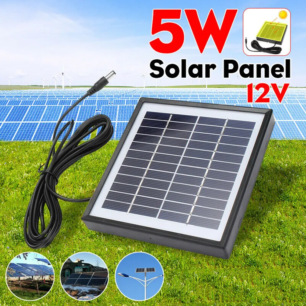 Outdoor 3 Meters Cable 5W 12V Polysilicon Solar Panel Charger for Light Camera