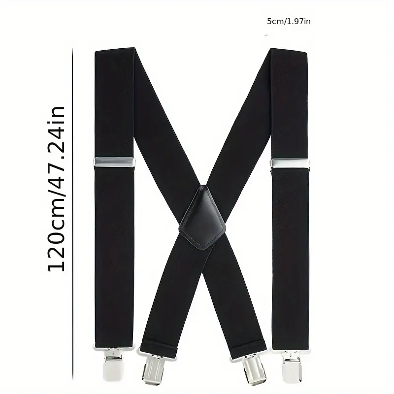 1pc Men'S Heavy Duty 2-Inch Elastic Suspenders, Adjustable X-Back with Strong Clips, High Elasticity Knitted Fabric, Double Buckle, Casual Style for Work and Jeans 1