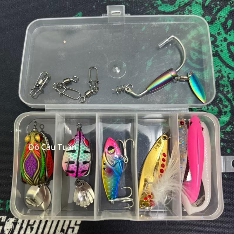 Combo Hộp Mồi Câu Lure 5 Mồi Đủ 3 Tầng Nước, Đa Dạng Địa Hình-Toman Ve Sầu,Chado H1 MiniThìa Lượn,Cá Sắt